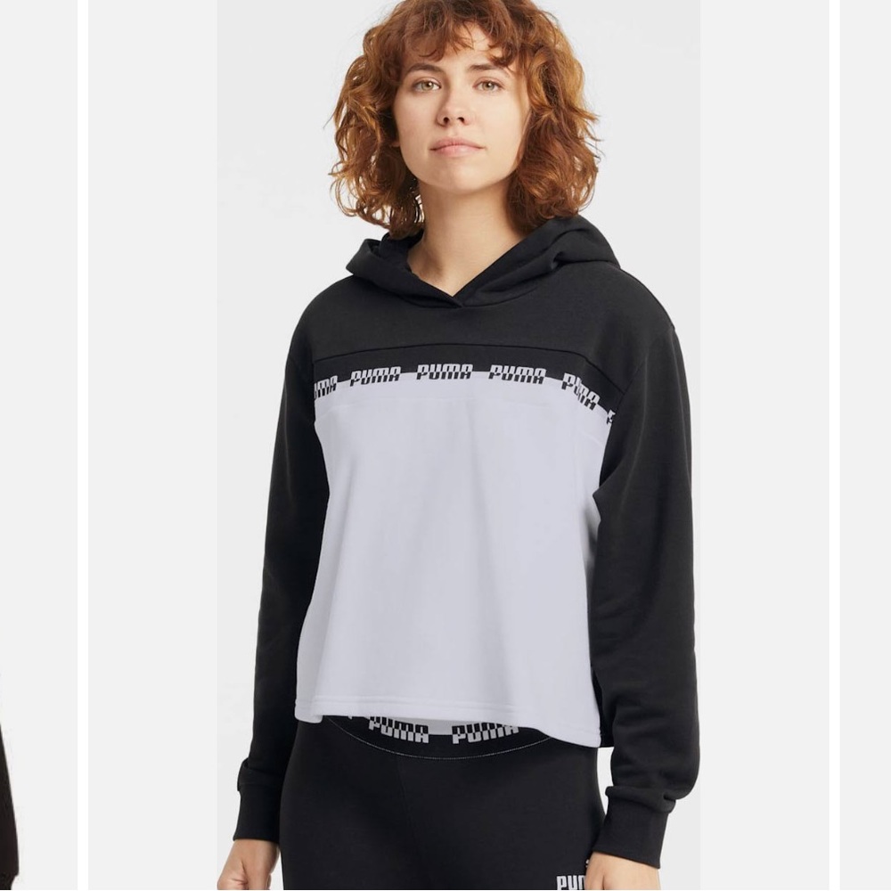 NWT- Puma Women's Black/White Amplified Cropped Logo Hoodie - Picture 5 of 7